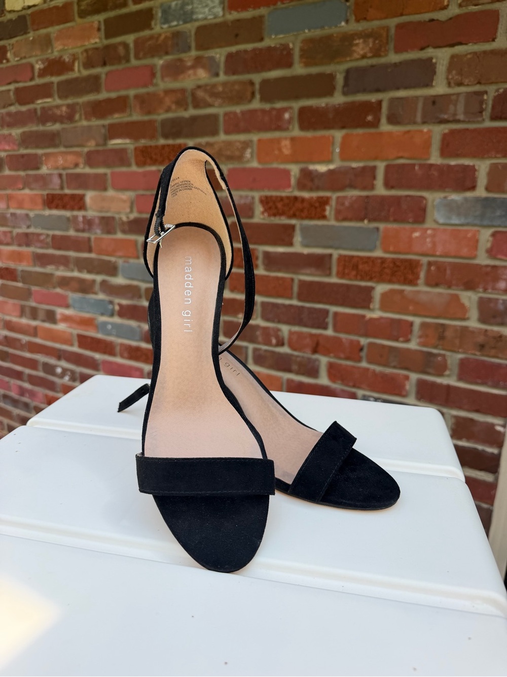 Madden Girl Black Suede Open-Toe Ankle Strap Heels